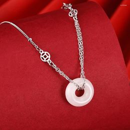 Pendants KOFSAC Jade Safety Buckle Necklace For Women Classic 925 Sterling Silver Ancient Chinese Coins Necklaces Lady Anniversary Gift