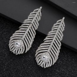 Dangle Earrings Luxury Peacock Feather For Women Wedding Drip Zircon Long Tassels Dubai Bridal Drop A0201