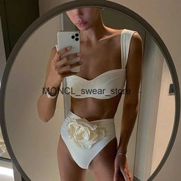 Women's Swimwear 2023 New Flower High Waist Cheeky Bikinis Soild Separate Swimsuit Two Piece Bathing Suit Summer BeachwearH24221