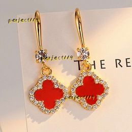 2024 Designer Leaf Clover Charm Stud Back Mother-of-pearl Sier Gold Plated Agate for Women Girls Wedding Gift Earrings Jewellery