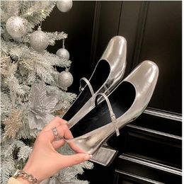 White Black Style Sier New Mary Jane For Women Fashion Genuine Leather Lady Party Dress Shoes 96186