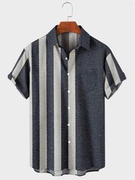 Men's Casual Shirts 2024 Simple Stripe Pattern 31 Digital Printing Loose Large Button Short Sleeve Cardigan Shirt