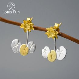 Earrings Lotus Fun Elegant Water Lily Flower Stud Earrings for Women High Quality Real 925 Sterling Silver Luxury Statement Fine Jewellery