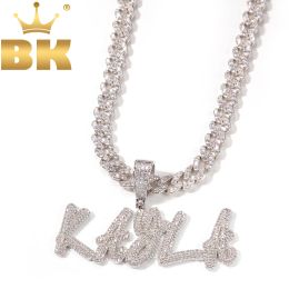 Necklaces the Bling King Custom Letters Double Layer Cursive Pendant Iced Out 9mm Cuban Link Chain Necklace with Name Charm Hiphop Jewelry