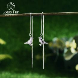 Earrings Lotus Fun Real 925 Sterling Silver Natural Original Handmade Fine Jewellery Interesting Cute Bird Drop Earrings for Women Brincos