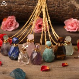 Necklaces Natural Purple Agates Smoky Color Quartz Rainbow Fluorite Stone Gold Perfume Bottle Pendant For Necklace Making Women Jewelry