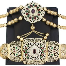 Sunspicems Gold Colour Morocco Jewellery Caftan Belt Shoulder Chest Chain Women Belly Chain Body Jewellery Bride Wedding Accessories 240221