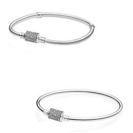 Bangles Authentic 925 Sterling Silver Moments Barrel Clasp With Crystal Bracelet Bangle Fit Bead Charm Diy Fashion Jewellery