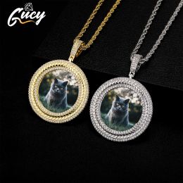 Necklaces GUCY Custom Photo Pendant Necklace Fashion Pendant Bling Iced Out Double Row Cubic Zircon Hip Hop Jewelry For Gift