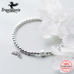 Bangles TrustDavis Fashion Bracelet Real 925 Sterling Silver Mermaid Tail Beads Elastic Bracelet For Women Wedding Jewellery Gift DS2263