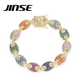 Bracelets JINSE Boho Hip Hop Cubic Zirconia Ankle Chain Trendy Multicolor Personality Rainbow Bracelets for Men Women Fashion Jewellery Gift