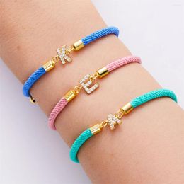 Charm Bracelets 2024 DIY Initial Stainless Steel Bracelet For Women Man Couple Colourful Rope With ZIrcon Letter Jewellery Gift