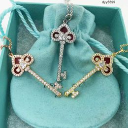 Qlhr Pendant Necklaces 925 Sterling Silver Tiffanynet Red Chalcedony Iris Diamond Key Necklace Fashionable and Versatile for Girls High-grade Collarbone Chain