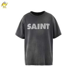 Men's T-Shirts New Washed Do Old Classic Print Saint Michael T-shirt Black 1 1 Vintage Casual Round Neck Short Sleeve Summer Top J240221