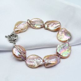 Bangles Natural Baroque Pearl Irregular Shape 16mm Large, Pink, Purple, Pearl Bracelet Handmade Fashion Women's Bracelet