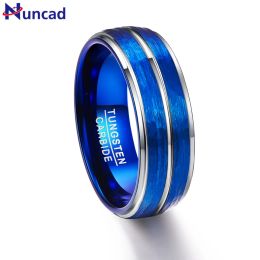 Bands Nuncad Men's Polished Grooved Tungsten Carbide Rings 8mm Blue Brushed Hammered Wedding Bands Step Edge Size 712