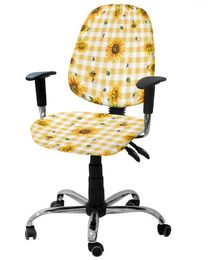 Chair Covers Rustic Sunflower Flower Yellow Plaid Elastic Armchair Computer Cover Removable Office Slipcover Split Seat