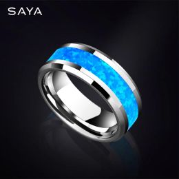 Rings Tungsten Wedding Ring 8mm Width Inlay Blue Opal for Men Women Fashion Jeweley, Free Shipping, Customised