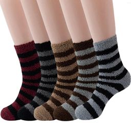 Men's Socks Winter Stockings Men Fashion Warm Stripe Coral Velvet Home Breathable Comfortable Sleep Stocking For 5 Pairs Mixed Colours