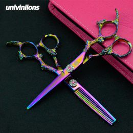 Shears 5.5/6" Univinlions Pink Razor Cut Hairdressing Scissors Professional Hair Scissors Barber Shop Supplies Thinning Rainbow Shears