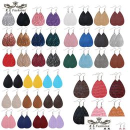 Dangle & Chandelier Designer Colorf Weave Water Wave Leather Earring For Women Girls Fashion Dangle Earrings Oval Waterdrop Hook Ear Dhk8Y