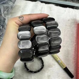 Bangles Natural Silver obsidian Stone Bracelet Crystal Reiki Healing High Quality Gemstone Fashion Jewellery Christmas Gift Wholesale