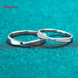 Rings Smyoue 100% 925 Sterling Silver Moissanite Ring for Women Men Couple Ring Valentine's Day Gift White Gold Plated Unisex Band