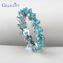 Rings Cellacity Classic 925 sterling silver rings for women with heart shape Brazilian Paraiba Tourmaline Gemstones charm lady jewerly