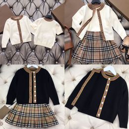 kids Spring sets clothes Designer Girls Casual Autumn baby set shorts girl Long sleeved cardigan pleated skirt 100-160 98VL#