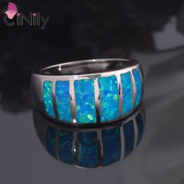 Bands CiNily Created Blue Fire Opal Rings Silver Plated Party Wedding for Women Fashion Jewelry Christmas Female Couple Ring Size 69