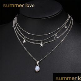 Pendant Necklaces Newest Mtilayer Pentagram Charm Sier Pendants Choker Necklace For Women Bohemian Stone Chain Trendy Jewelr Dhgarden Dhrul