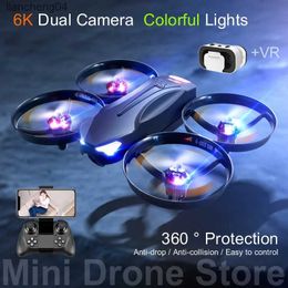 Electric/RC Aircraft V16 Colorful LED RC Helicopters Toy Gifts 360 Full Containment Protection Mini FPV Drone 4K VR Aerial Photography Free Return