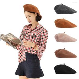 Berets Winter Women Wool French Artist Style Warm Hat Caps Solid Autumn Plain Lady 2024 Matched Retro Beret Color Elegant A O7F3