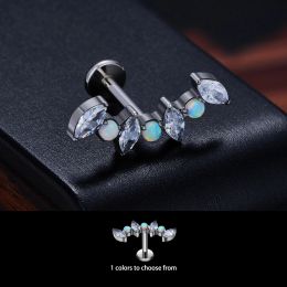 Jewellery New 16G Opal And CZ Labret Stud F136 Titanium Earrings Tragus Cartilage Lobe Helix Daith Inlaid Lip Studs Body Piercing Jewellery