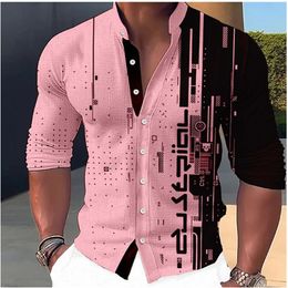 New stand up collar mens creative printed long sleeved shirt for outdoor parties high-quality soft and comfortable fabric S-6XL 240221