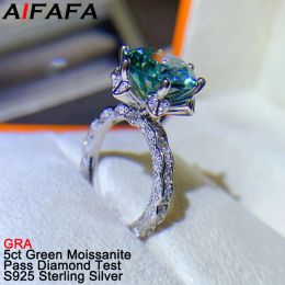 Rings 5 Carat Green Moissanite Rings High Quality Plate Pt950 Sparkle Moissanita S925 Sterling Silver Jewellery Pass Diamond Test GRA