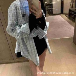 Women's Blouses & Shirts designer brand 23 Pre Autumn New Niche Design Trendy Plaid Bubble Hot Pressed Diamond Letter Shirt Loose and Fashionable, Versatile 9R4Y