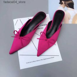 Slippers Slippers Women Summer Shoes Thin Heels Pointed Toe Luxury Slides Butterfly-Knot Pantofle Med Designer 2024Rome Butterfly-knot F Q240221