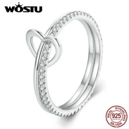 Rings WOSTU 925 Sterling Silver Love Heart Cubic Zirconia Wedding Double Rings Women Top Quality Promise Band Ring Party Jewellery Gift