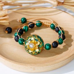 Strands Orgonite Lotus Bracelet Natural 8Mm Malachite And Lava Rock Stone Bracelet Adjustable For Women Men Healing Chakra Bracelet