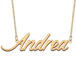 Andrea Nameplate Gold Customise Name Necklace Personalised Pendant for Men Boys Birthday Gift Best Friends Jewellery 18k Gold Plated Stainless Steel