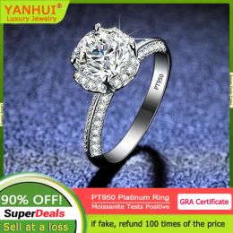 Rings Women's Luxury PT950 Platinum Eternal Wedding Ring Real GRA VVS 1 Carat Moissanite Diamond Ring Fine Jewellery Bride Accessories