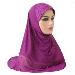 Ethnic Clothing Summer HIJAB Double Layer Mesh Pearl Beads Arab Headscarf Hat Muslim One Piece Breathable Islamic Headwraps For Women