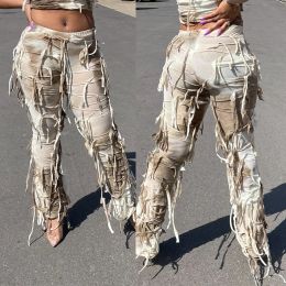 Pants Tie Dye Fringe Pant Cargo Trousers Y2K Streetwear Fashion 2023 Women Summer Clothes Pencil Casual Tassel Sweat Pants Joggers