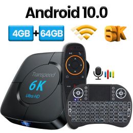 Receivers Transpeed Android 10.0 TV Box Voice Assistant 6K 3D Wifi 2.4G 5.8G 4GB RAM 32G 64G Media player Very Fast Box Top Box