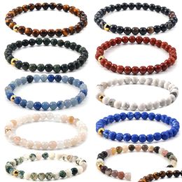 Beaded 6Mm Tiger Eye Agate Amethyst Turquoise Strands Rope Beaded Bracelets For Women Men Healing Handmade Natural Stone Elastic Yoga Dh3Mf