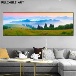 Sunrise Mist Green Tree Forest Landscape Canvas Painting Wall Art Pictures Poster and Prints for Living Room Home Decor No Frame