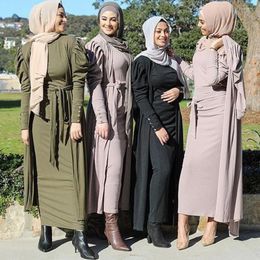 Ethnic Clothing Ramadan Muslim Women Long Dress Outfits Abaya Arabic Kaftan Solid Color Open Kimono Islamic Turkey Robe