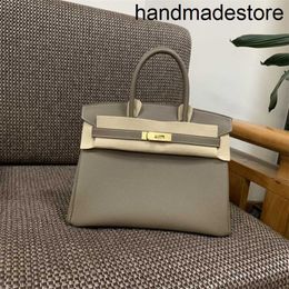 Hand-stitched Bag Designer Honey Wax Thread Home Togo Calfskin Elephant Gray Leather Women's Buckle Handbag