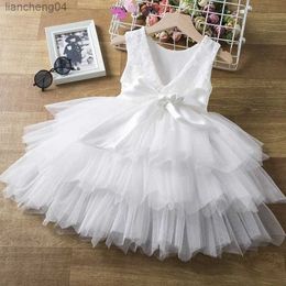 Girl's Dresses Flower Girls White Princess Dress for Wedding Backless Lace Baby Birthday Baptism Party Tutu Gown Summer Dress for Toddler Girls